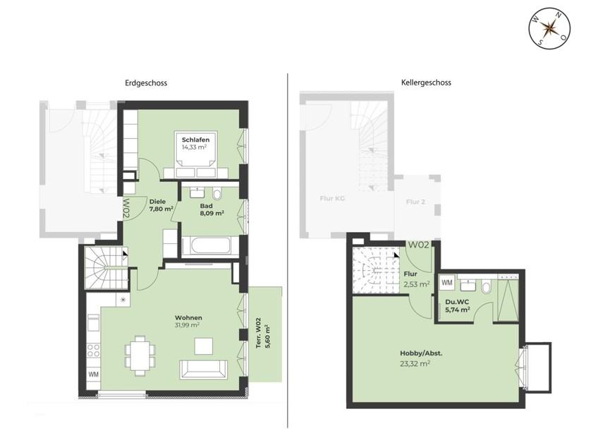 Grundriss EG und Souterrain Terrassenwohnung M�nchen