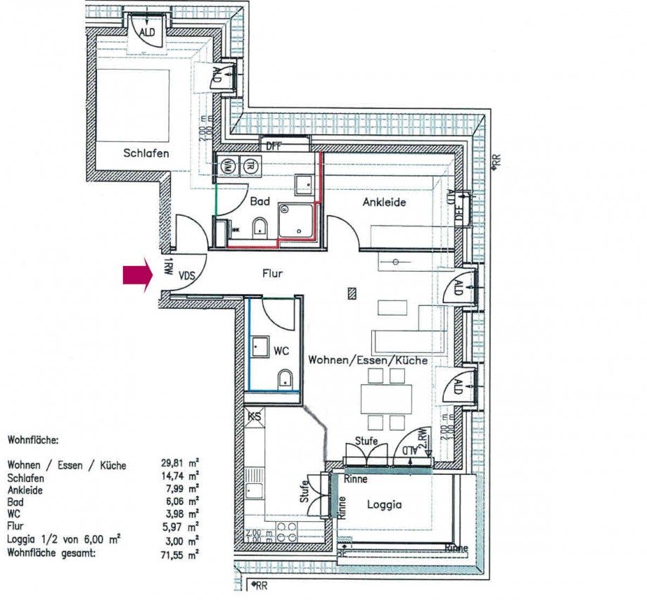 Grundrissplan Dachgeschosswohnung M�nchen