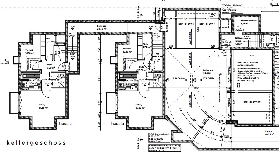 Grundriss KG und TG Einfamilienhaus M�nchen