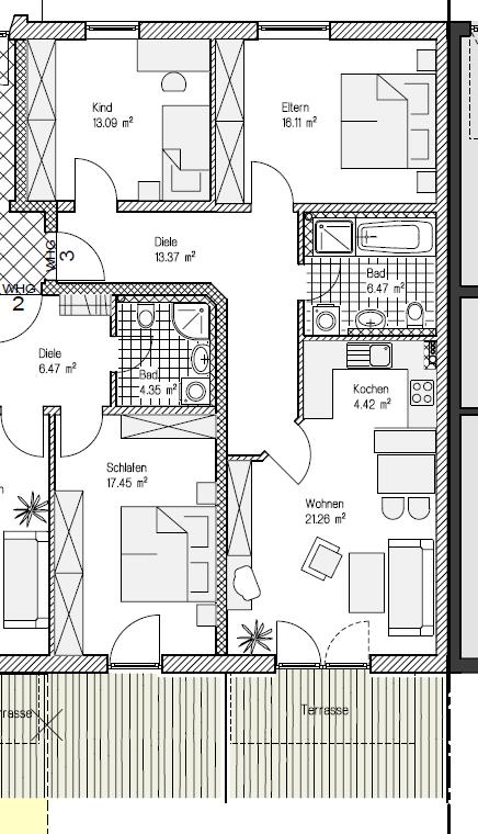 Grundrissplan Whg. 3 Terrassenwohnung Prien