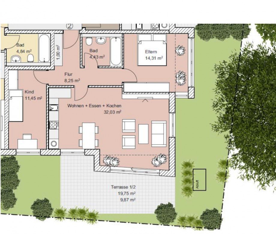 Grundriss Whg. 2 Terrassenwohnung M�nchen