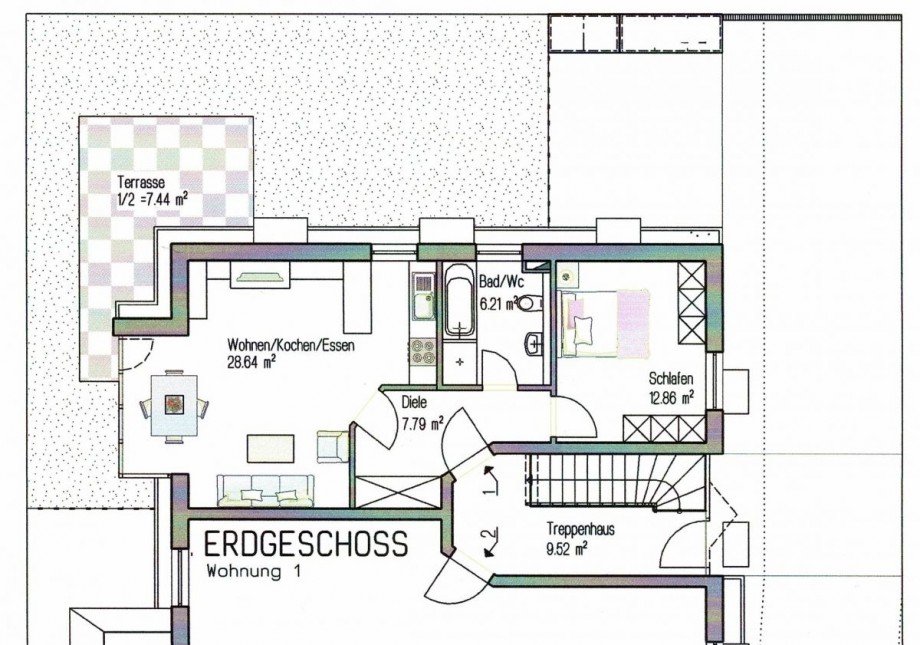 Grundriss Wohnung 1 Erdgeschosswohnung M�nchen